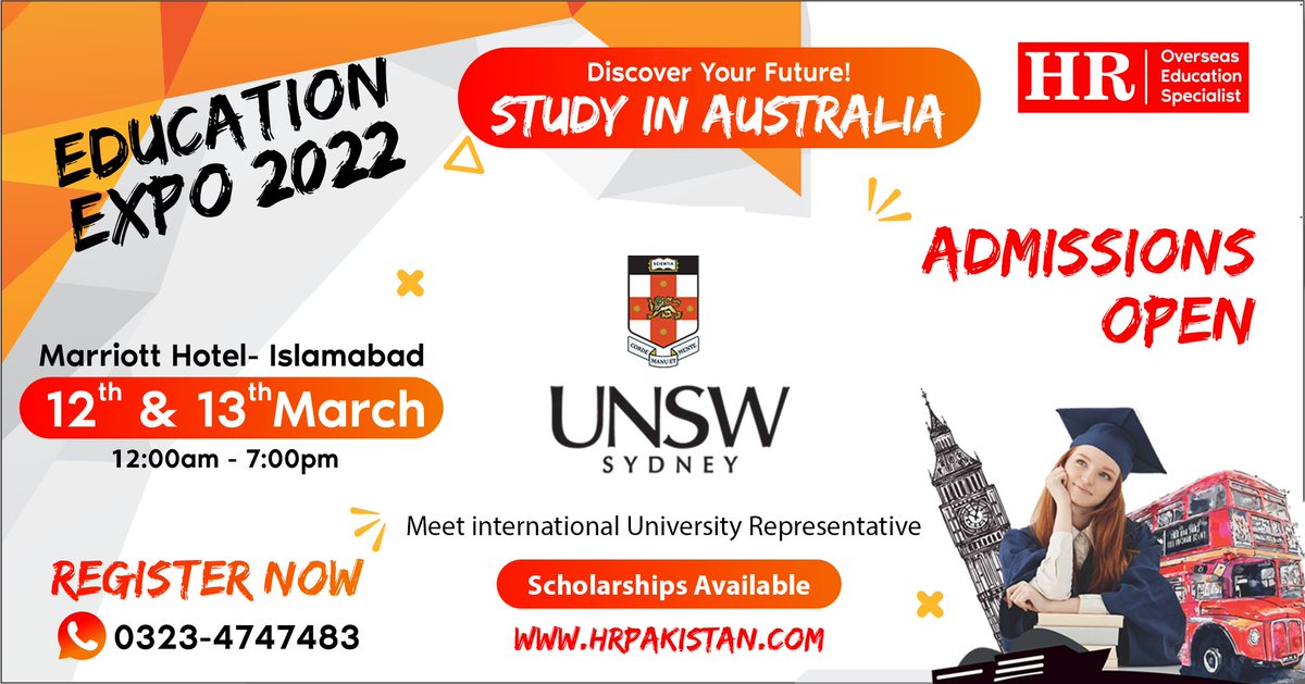 hrconsultants3's tweet photo. Discover a whole new world of opportunities by studying in the AUSTRALIA. To find out about courses and how to apply; please visit Education Expo at Marriott Hotel Islamabad 
Get Your free Entry Pass Now
Call / WhatsApp: 03234747483 https://t.co/dRWjqgidl2