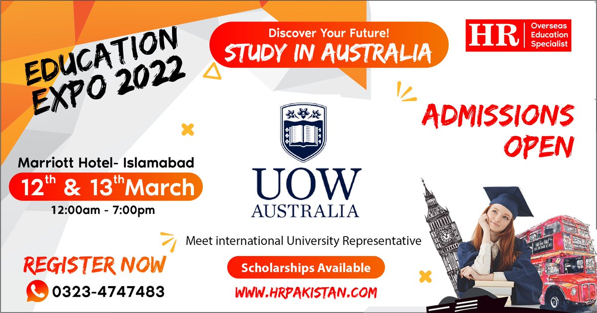 hrconsultants3's tweet photo. Discover a whole new world of opportunities by studying in the AUSTRALIA. To find out about courses and how to apply; please visit Education Expo at Marriott Hotel Islamabad 
Get Your free Entry Pass Now
Call / WhatsApp: 03234747483 https://t.co/XuLg3Mo1ir