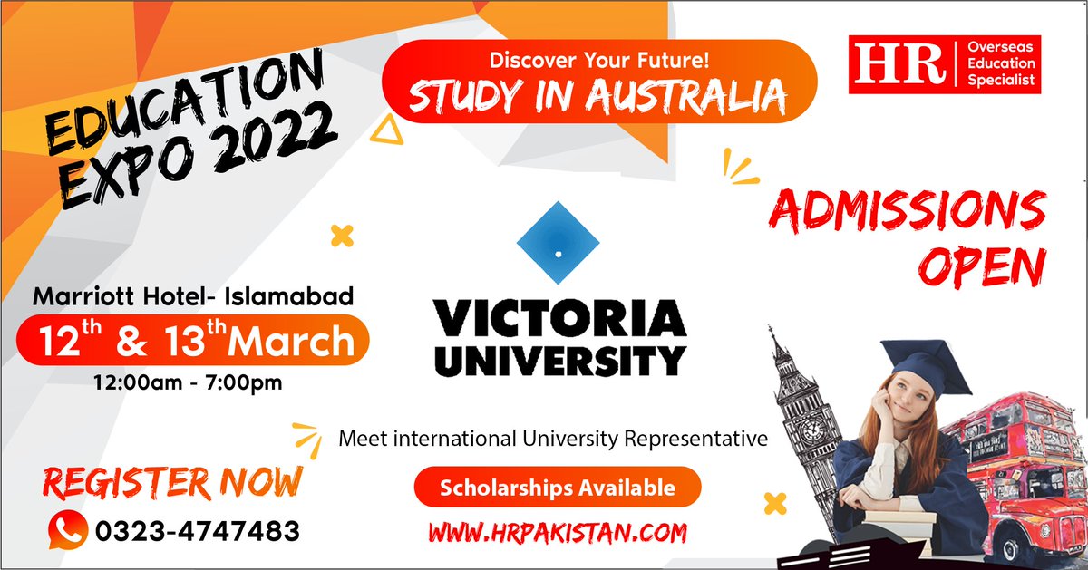 hrconsultants3's tweet photo. Discover a whole new world of opportunities by studying in the AUSTRALIA. To find out about courses and how to apply; please visit Education Expo at Marriott Hotel Islamabad 
Get Your free Entry Pass Now
Call / WhatsApp: 03234747483 https://t.co/PBqQywic1K