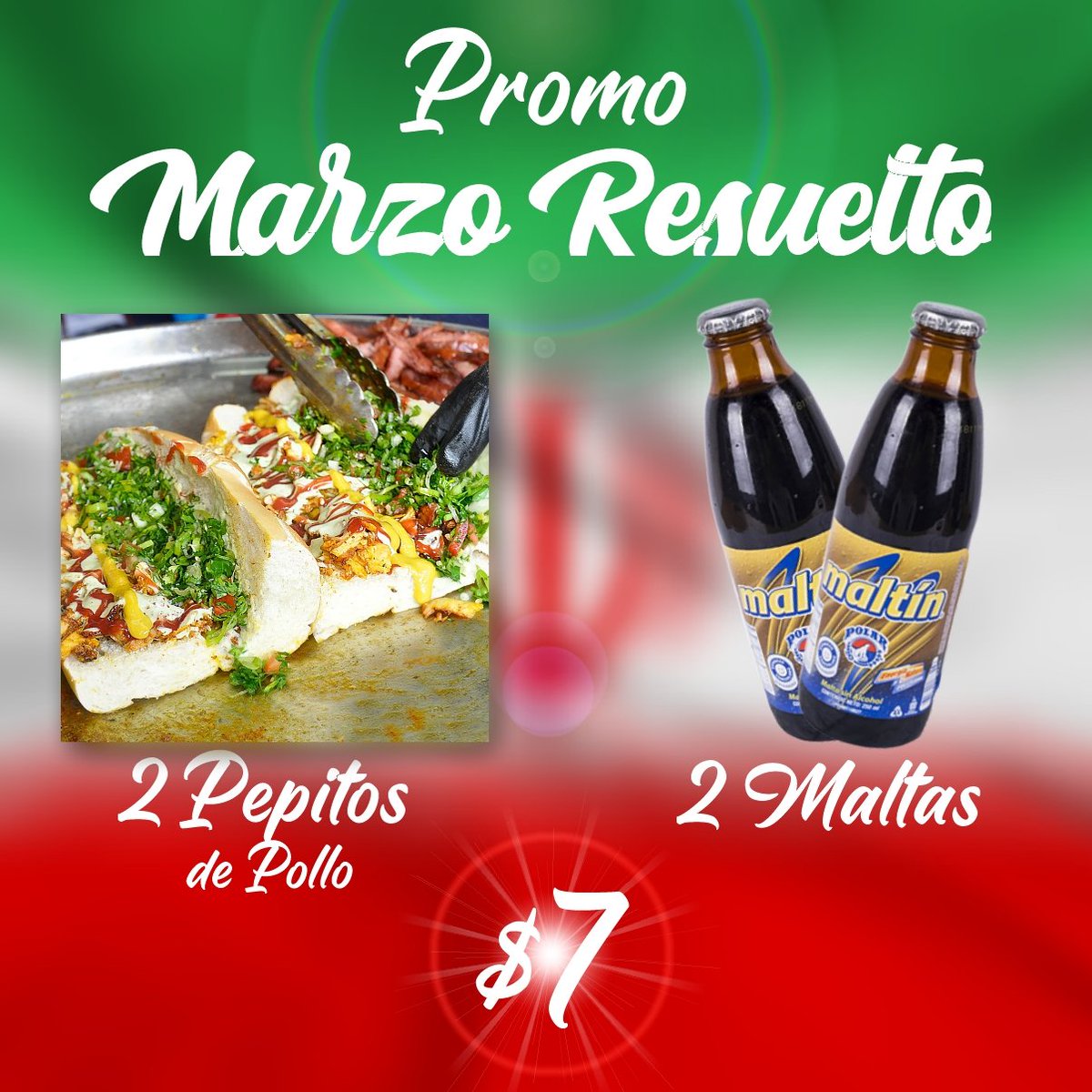 ¡Desde ya activa esta promoción para que te resuelvas!

Por $7 te resuelves con 2 pepitos de pollo y 2 maltas ¡Impelable!

#shawarma #pepito #choripan #chacao #promocion #marzo #Caracas #Ucrania #caracaactiva #deliveryccs #maltapolar #malta #sabor #resuelve