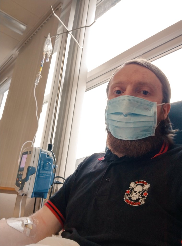 BluenoseDanny's tweet photo. In hospital on the antivirals infusion already. #uptheNHS https://t.co/O1U04JM5xd