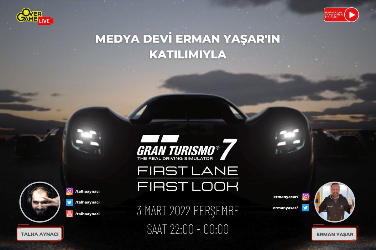 ermanyasar's tweet photo. Monza, Daytona, Suzuka ve niceleri.   

Perşembe akşamı 22:00'de @OverGame için @talhaaynaci ile çıkışından önce ilk kez #GranTurismo7 oynayacağız. Hediye çekleri, GT7 ve Die-Cast hediyelerimiz olacak! Detaylar için https://t.co/ln01I1EO2a #playstation5 https://t.co/viIFAzQVpf