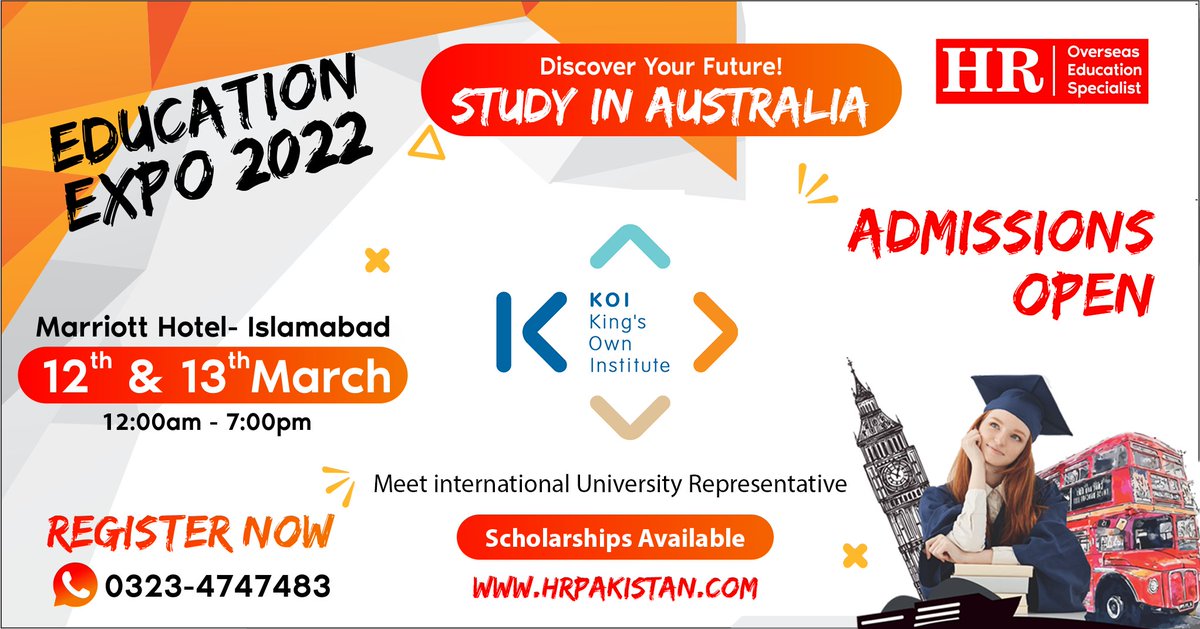 hrconsultants3's tweet photo. Discover a whole new world of opportunities by studying in the AUSTRALIA. To find out about courses and how to apply; please visit Education Expo at Marriott Hotel Islamabad 
Get Your free Entry Pass Now
Call / WhatsApp: 03234747483 https://t.co/zMINCsvB60