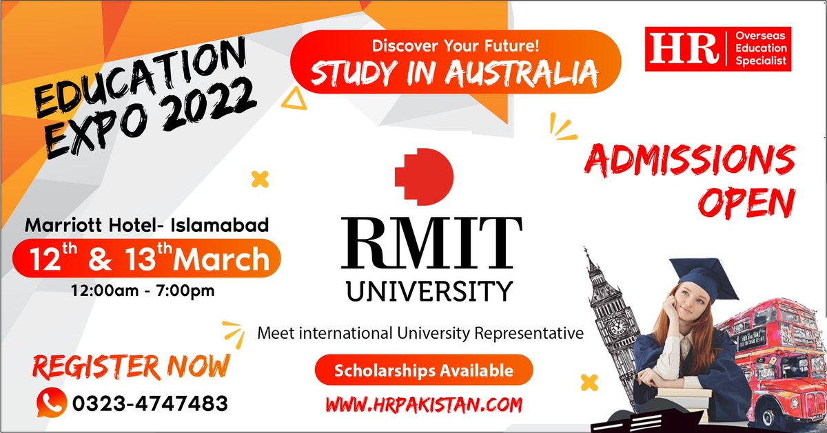 hrconsultants3's tweet photo. Discover a whole new world of opportunities by studying in the AUSTRALIA. To find out about courses and how to apply; please visit Education Expo at Marriott Hotel Islamabad 
Get Your free Entry Pass Now
Call / WhatsApp: 03234747483 https://t.co/CM65uQvnWP