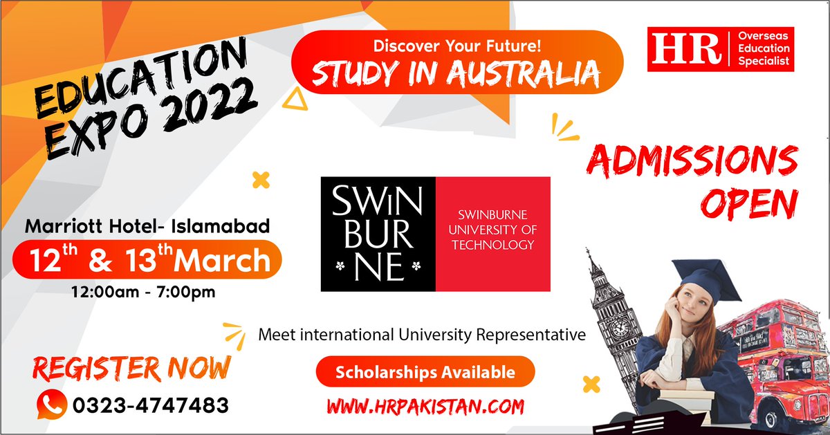 hrconsultants3's tweet photo. Discover a whole new world of opportunities by studying in the AUSTRALIA. To find out about courses and how to apply; please visit Education Expo at Marriott Hotel Islamabad 
Get Your free Entry Pass Now
Call / WhatsApp: 03234747483 https://t.co/Y6UcSGjc2x