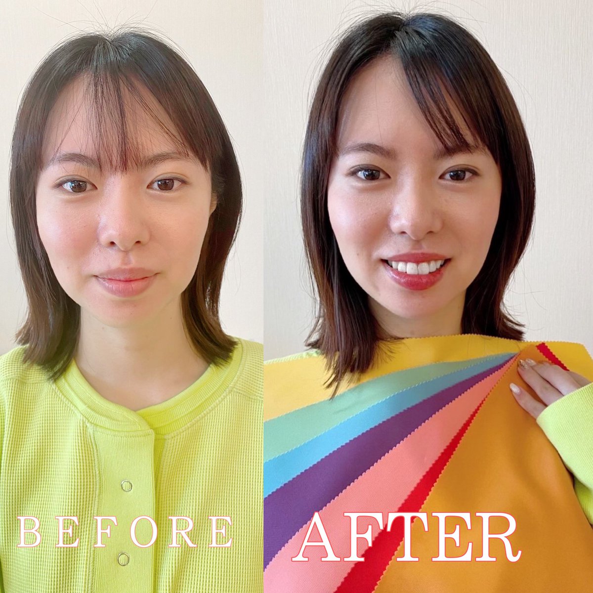 顔タイプエレガント✖︎パーソナルカラーオータムタイプの華やかな美人さん✨

リップは深めのはっきりとした色が、とっても映えました♪
#イエベ秋　#骨格ウェーブ