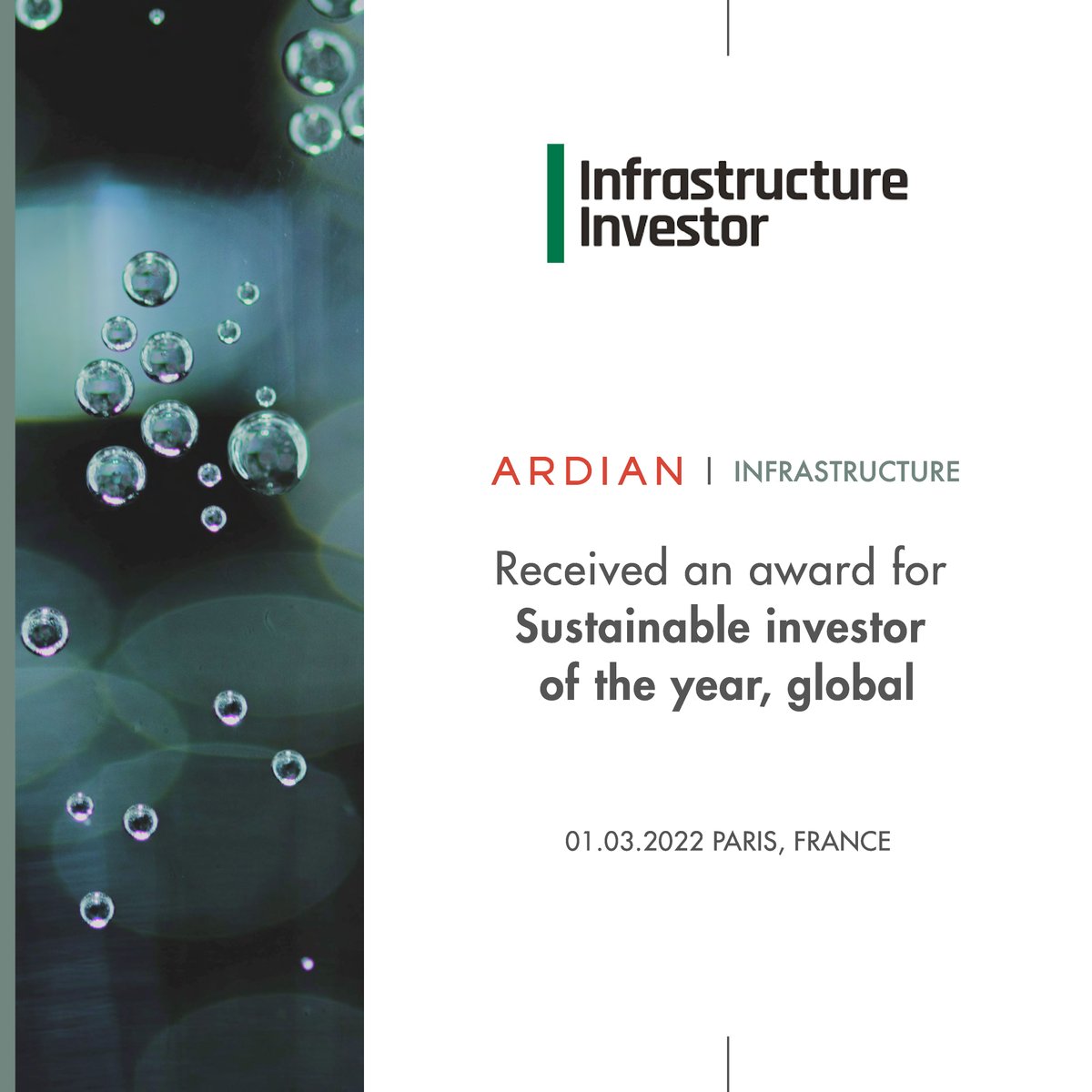 Ardian's tweet photo. 🏆 #Awards #Infrastructure | Ardian is very proud to announce it has been awarded 3 Infrastructure Investor awards in 2021. Thank you for your support! 

@IInews #Innovation #Sustainability #CleanHydrogen #EnergyTransition @Ardian_Infra @Mbhardt https://t.co/LWM6BqRzlQ