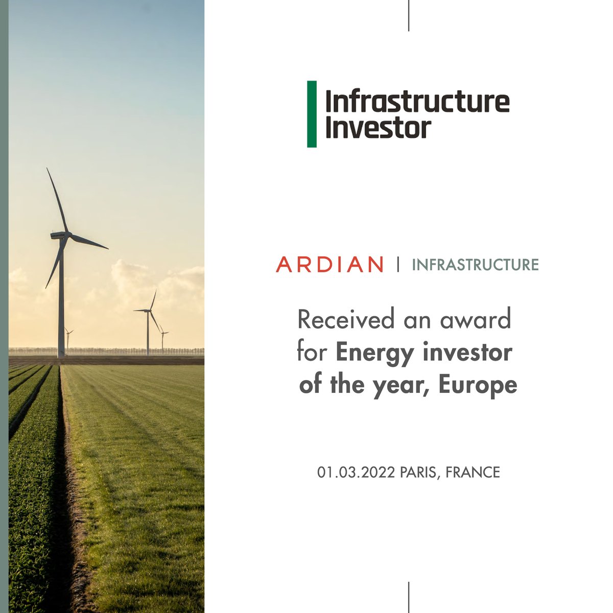 Ardian's tweet photo. 🏆 #Awards #Infrastructure | Ardian is very proud to announce it has been awarded 3 Infrastructure Investor awards in 2021. Thank you for your support! 

@IInews #Innovation #Sustainability #CleanHydrogen #EnergyTransition @Ardian_Infra @Mbhardt https://t.co/LWM6BqRzlQ