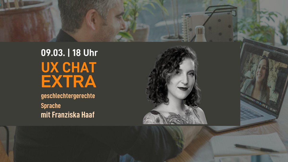 germanupa's tweet photo. Sei bei unserem #uxchat EXTRA zum Thema "Geschlechterneutrale Sprache" mit Franziska Haaf dabei! Um 18 Uhr geht es los 👉 https://t.co/AT86OPoz0v…
Alle Infos zu unserem zusätzlichen UX Chat gibt es unter https://t.co/xscuQgqN7Y…
#ux #gender #austausch #diskussion #accessibility https://t.co/gaa82WaZ8o