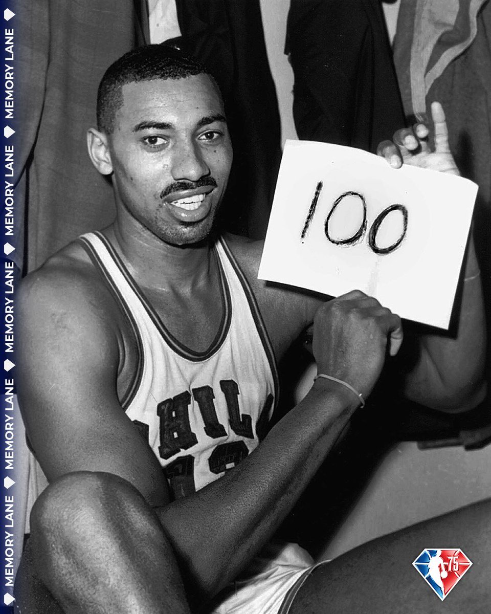 NBA's tweet photo. 💎 This Date in NBA History 💎

60 years ago today (3/2/1962), 75th Anniversary Team member Wilt Chamberlain scored an NBA-record 100 POINTS for the Philadelphia Warriors! #NBA75 https://t.co/BdKvtGgsMQ