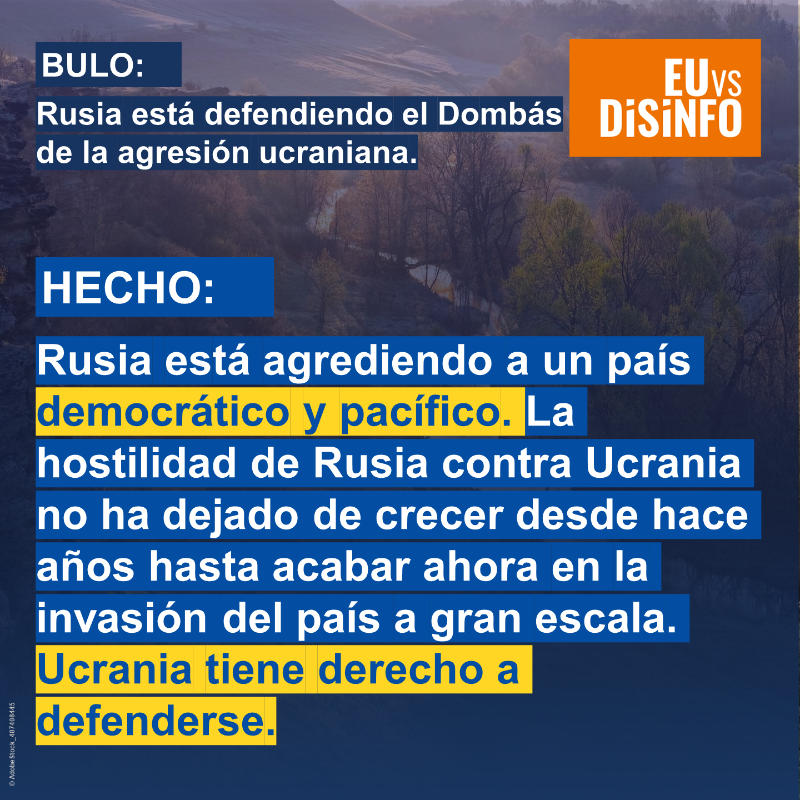ComisionEuropea's tweet photo. ‼La desinformación juega un papel importante en la invasión rusa de Ucrania.

En este choque entre el estado de derecho y el estado de las armas, es nuestro deber y responsabilidad responder a las mentiras de la propaganda con hechos.

#EUvsDisinfo ⬇