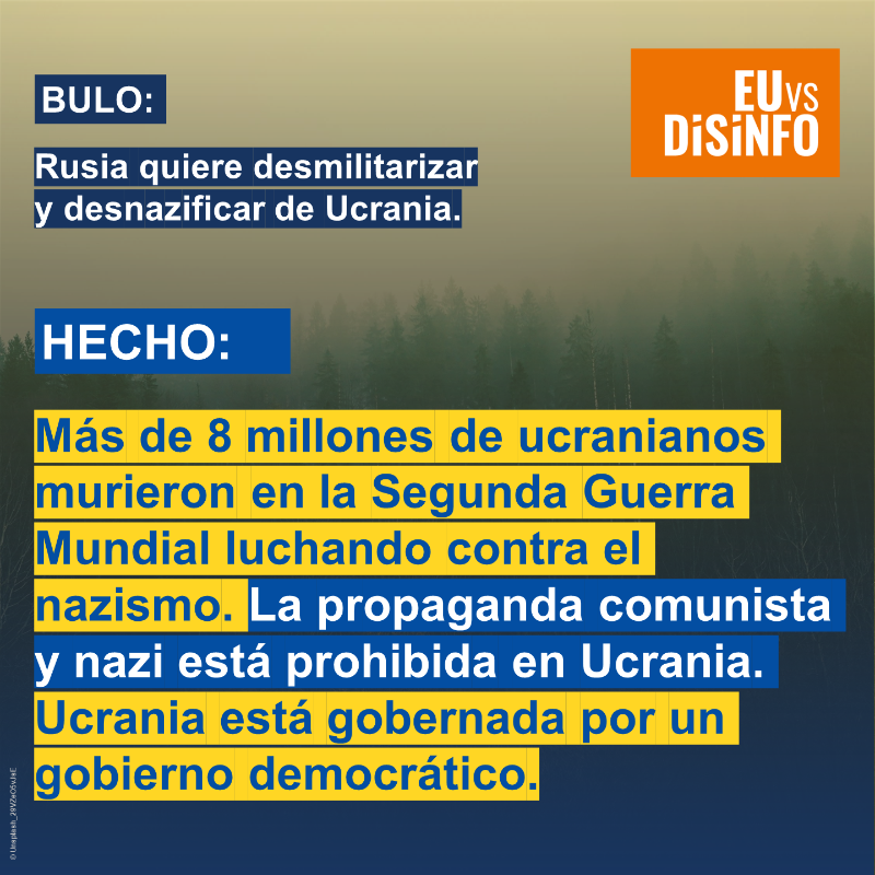 ComisionEuropea's tweet photo. ‼La desinformación juega un papel importante en la invasión rusa de Ucrania.

En este choque entre el estado de derecho y el estado de las armas, es nuestro deber y responsabilidad responder a las mentiras de la propaganda con hechos.

#EUvsDisinfo ⬇