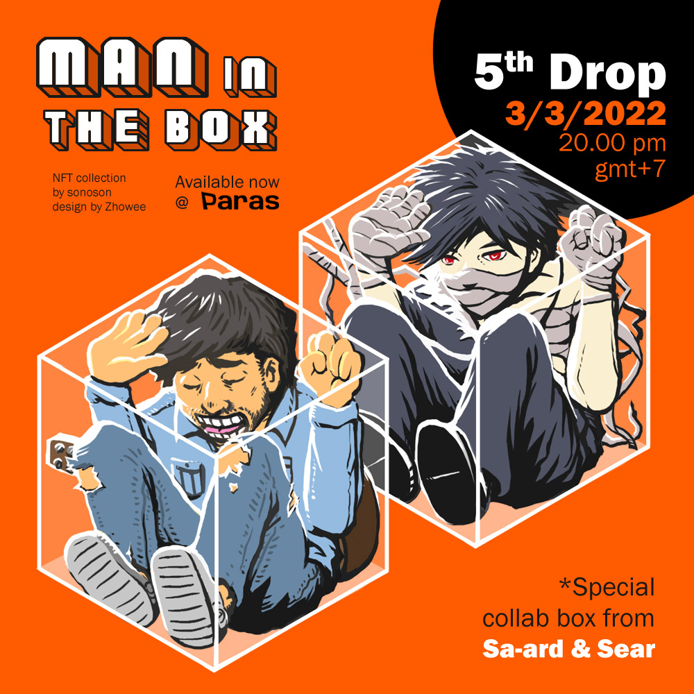 Letscomicth's tweet photo. Look who coming in the box next drop !
Thanks
@chawanatzeer @Sa_ard_NFT for the collab box.
https://t.co/l5oW2idFfE
5th drop 2/3/2022 20.00 pm gmt+7
--- https://t.co/vzfczboEvK
#PARASnft #paras #สะอาด #letscomic #maninthebox https://t.co/4dFiTWDW7b