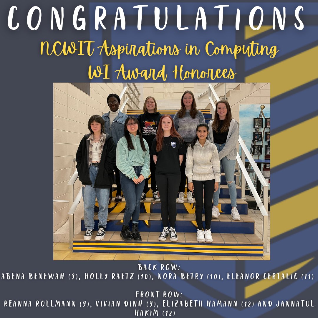 WestSDNB's tweet photo. This years New Berlin West Middle/High School students NCWIT Aspirations in Computing WI Award Honorees! Congratulations Vikings! #SDNB #nbwproud #GoVikes https://t.co/srXE1E7nAs