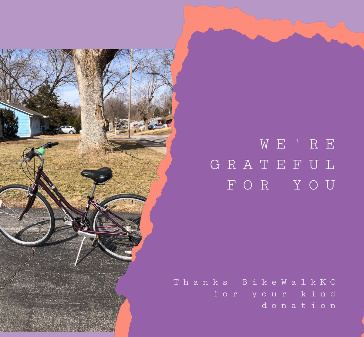 Thank you to Laura and BikeWalkKC for donating bikes and gear to participants in our residential program! This supports their independence and transportation needs in getting to work, appointments and classes!