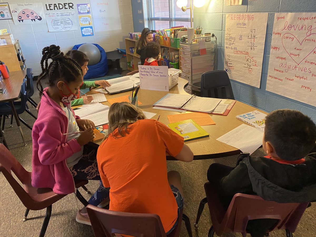 MsKoppKES's tweet photo. Writer Workshop has been revamped and engagement is at an all time high! Happy Birthday, Dr. Seuss. No matter what, we cannot deny that many of Seuss’ books have been integral for the development of young readers! #problemsolvers #opinionwriting #lovetolearnhere https://t.co/XZcyEtN2DN