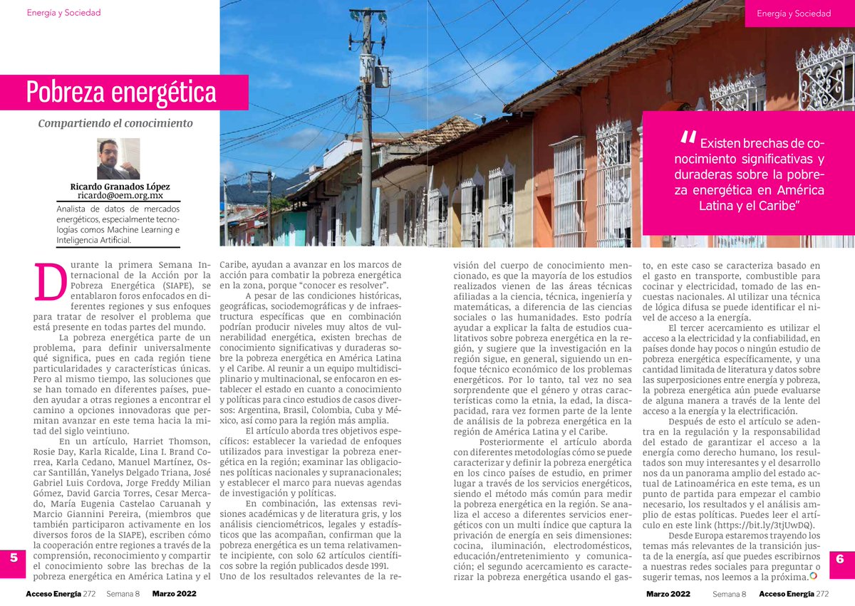 💡Existen brechas de conocimiento significativas y duraderas sobre la pobreza energética en América Latina y el Caribe, <a href="/RicardoAngelGr1/">Ricardo Angel Granados López</a> en #AccesoEnergía 272⚡️issuu.com/ombudsmanenerg…