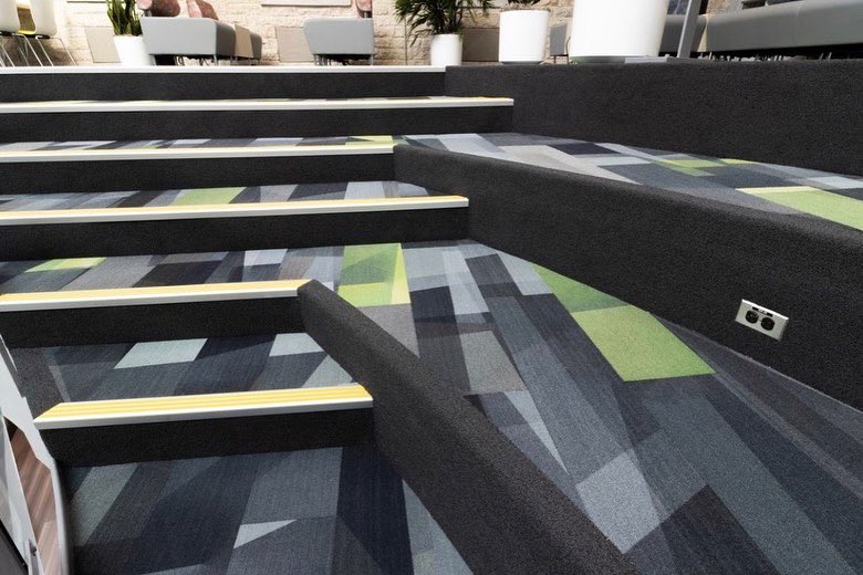 FuseAlliance's tweet photo. This 🔥🔥 higher education 🎓 installation by @ImperialWpg includes a fun and colorful mix of @MillikenFloors carpet tile and broadloom with Tredsafe nosing inserts. 
#fusealliance #commercialflooring #educationflooring #interiordesign #flooringcontractor #modularflooring https://t.co/qHXRmDJWno