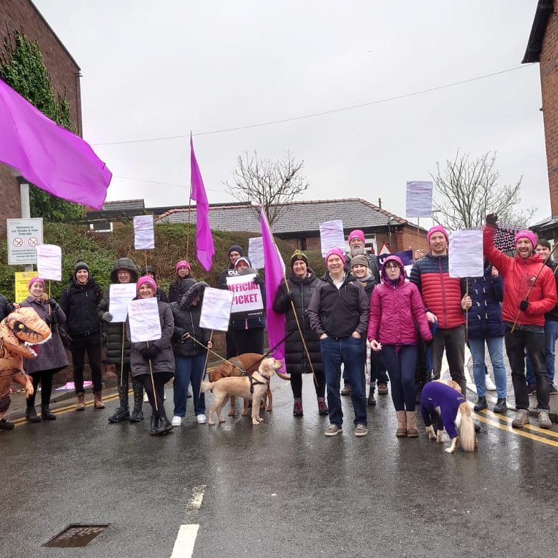 ChesterUcu's tweet photo. Fantastic #SaveDevtWeeks staff-student picket today plus awesome #UCU NW rally in Manchester attended by a Chester delegation! Thanks to all UoC members for your energy & support for this vital strike. HE has to change & we will change it! #OneOfUsAllOfUs #FourFights #UCUstrikes https://t.co/K5uyhrVzwQ