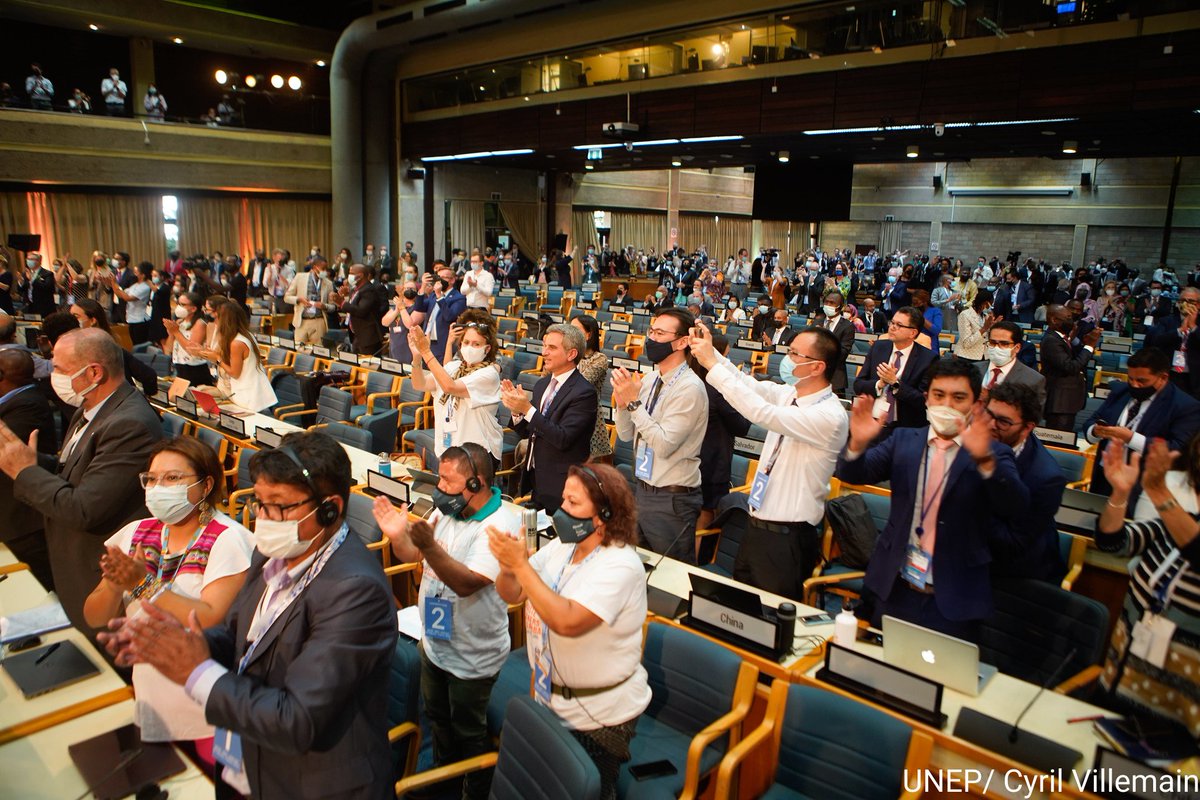 UNEP's tweet image. A standing ovation from #UNEA5 delegates after the resolution on plastic pollution passes.

"The most important environmental deal since the Paris accord." - @andersen_inger 

#BeatPlasticPollution