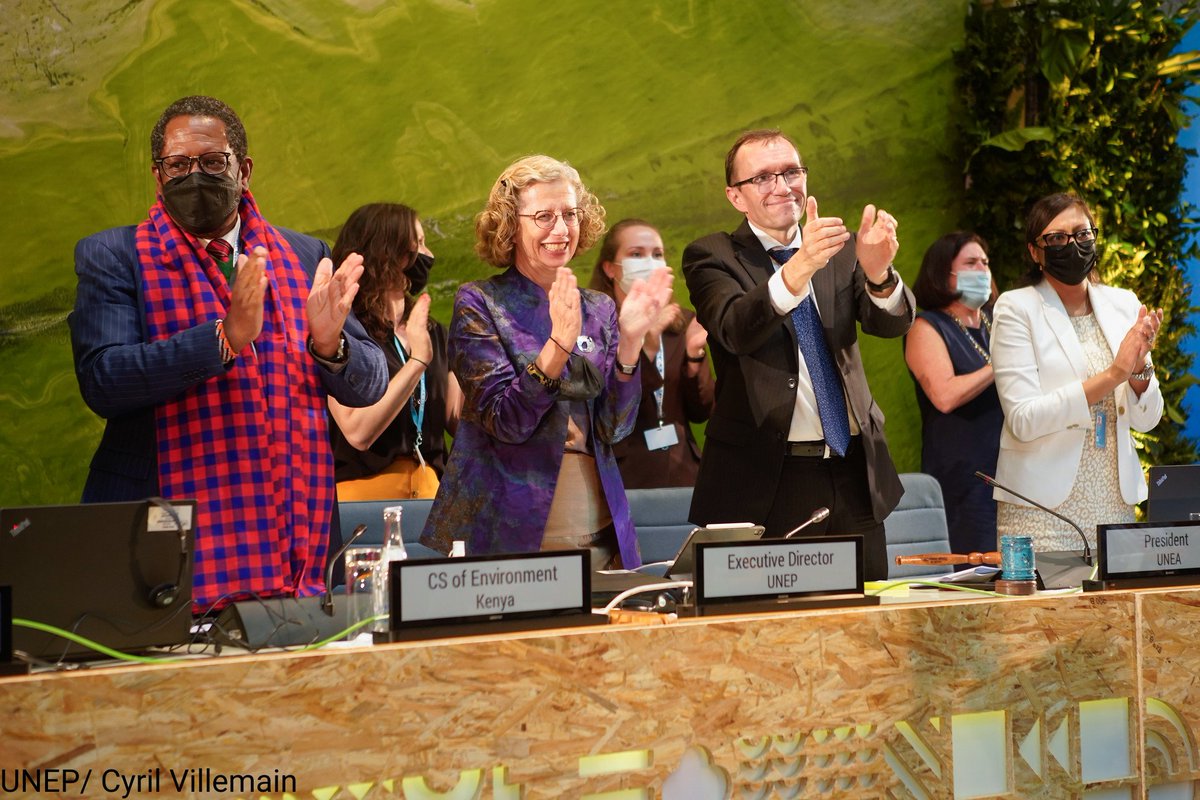 UNEP's tweet image. A standing ovation from #UNEA5 delegates after the resolution on plastic pollution passes.

"The most important environmental deal since the Paris accord." - @andersen_inger 

#BeatPlasticPollution