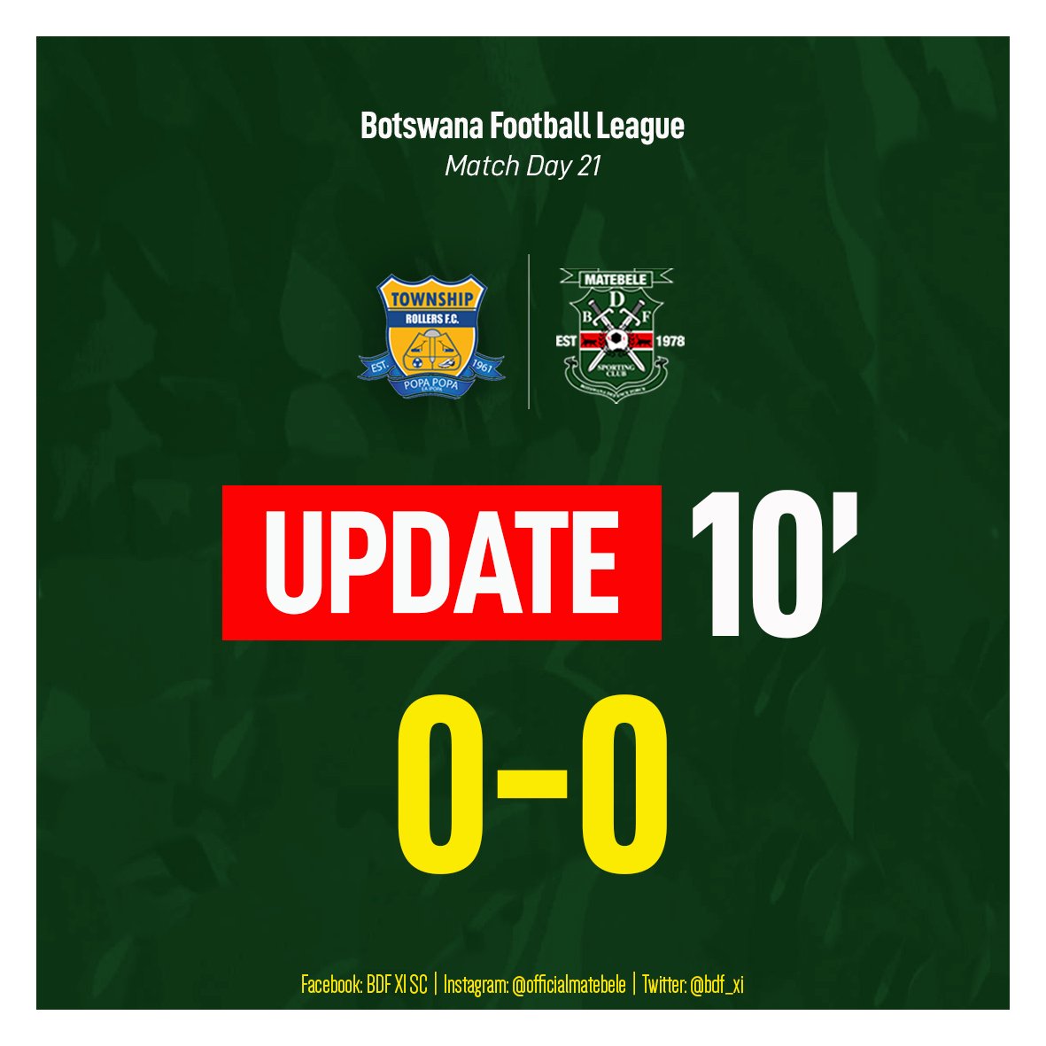 bdf_xi's tweet photo. ๐๐ผ๐๐พ๐ ๐๐๐ฟ๐ผ๐๐ โฐ | 10'
#TownshipRollers 0โฃ-0โฃ #BDFXI
#OfficialMatebele #TheCamoBoys https://t.co/wEUz0SVSDk