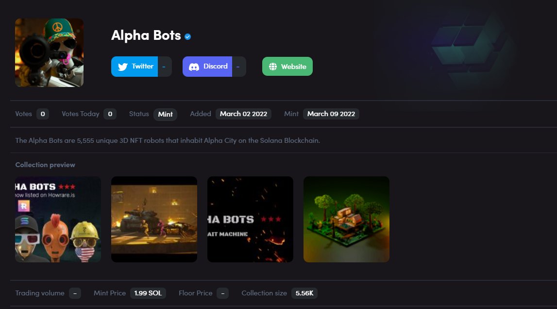 nftfeed_listed's tweet image. We have just listed @AlphaBotsNFT on NFTFeed! 🔥

nftfeed.app/solana/project…

#SOL #Solana #SolanaNFT #nft #SolanaCommunity