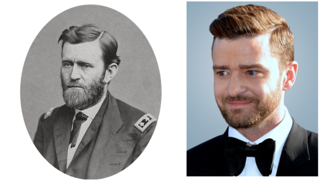I will never be able to unsee this! One of my Ss pointed it out this morning and we have all been laughing! #ulyssessgrant #justintimberlake #longlostrelatives
