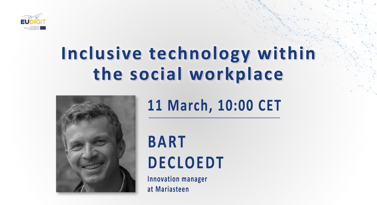 EUDIGIT_Network's tweet photo. ⚙️ Mission possible: creating an #innovative human-centered production environment where assistive #technology helps workers with mental and physical #disabilities.
✅ Learn how by registering for the next #EUDIGIT webinar: https://t.co/pfv38lccAg https://t.co/QK5UF0fRgB