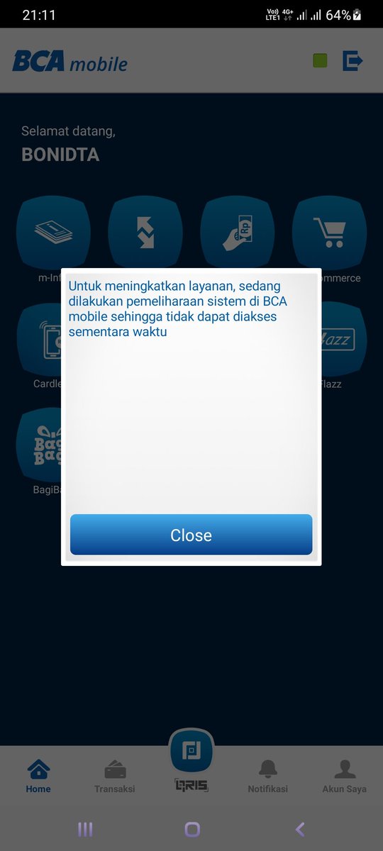 BonidtaSubrata's tweet photo. @HaloBCA ini mobile banking lagi error ya Min? https://t.co/j8vqLGDdzg