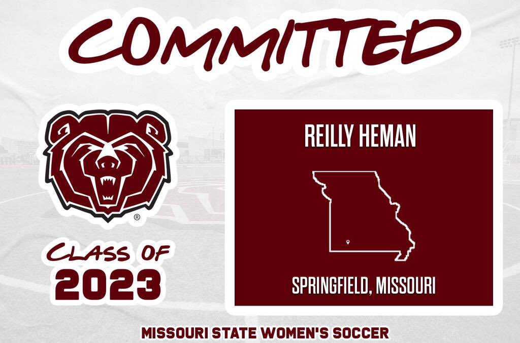 ReillyHeman2023's tweet photo. I am super excited to announce my verbal commitment to play soccer at Missouri State University. I couldn’t have done it without the support from my family, teammates, and coaches. Beyond excited to be a Bear! 🐻⬆️ https://t.co/7QmEVeul0X