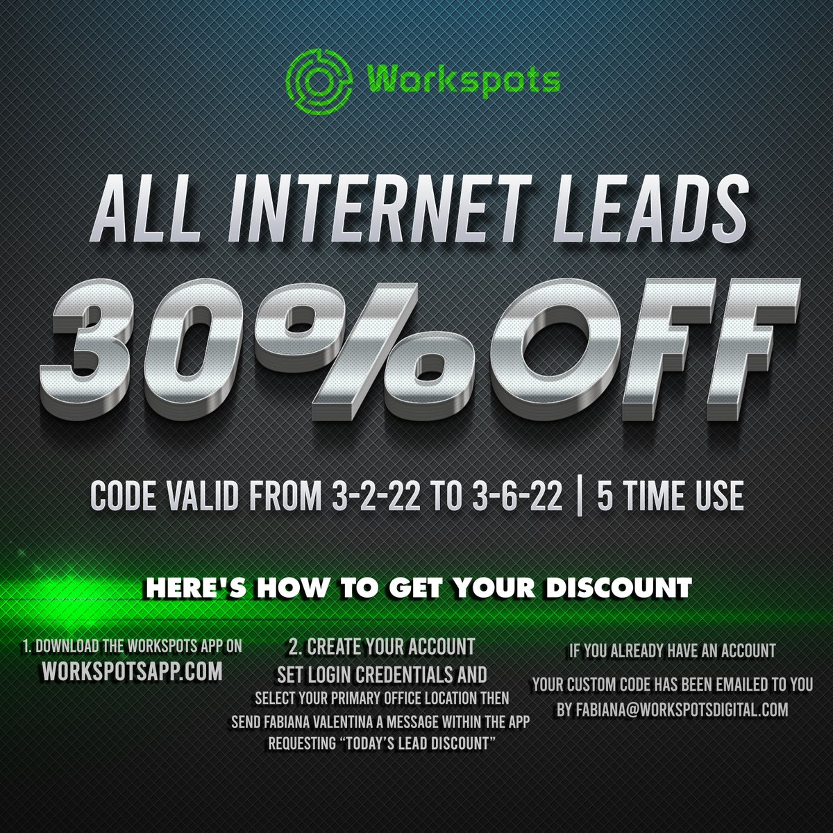 myworkspots's tweet photo. Hello March ✨
Enjoy 30% OFF All Internet Leads in the FFL CRM🤩
.
.
.
.
.
#workspots #workfromhomeproblems #workhard #workspace #officespace #officesearch #myspace #myoffice #businesswoman #businessman #careers #coupon #sharedspace #selfemployed #salesteam #salesperson https://t.co/QNlEk3VYxd