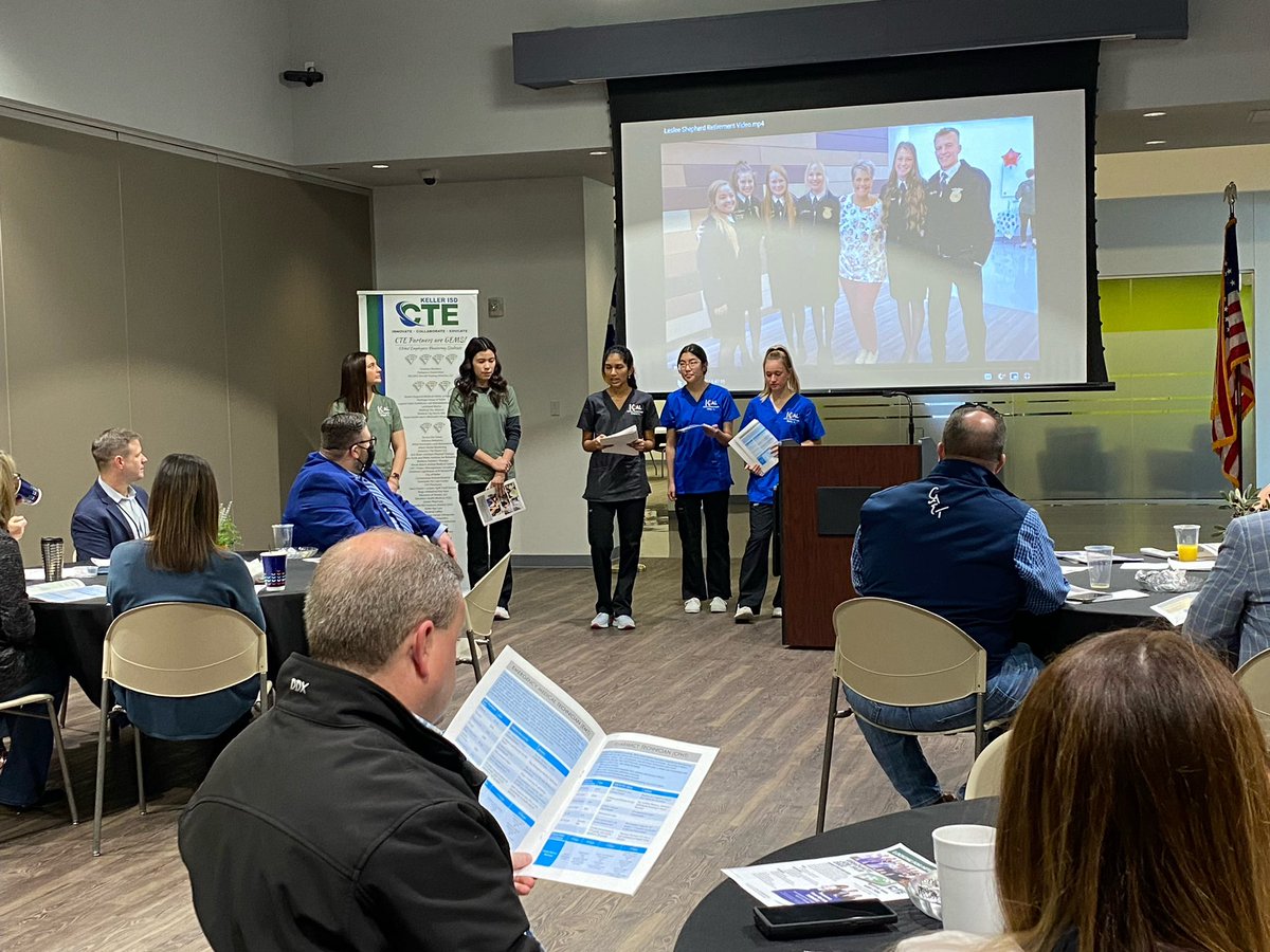 Great start to the day as <a href="/KellerISD_CTE/">Keller ISD CTE</a> Advisory Board members are hearing from some of the amazing Health Science students who all recently received healthcare certifications! #CelebrateKISD
