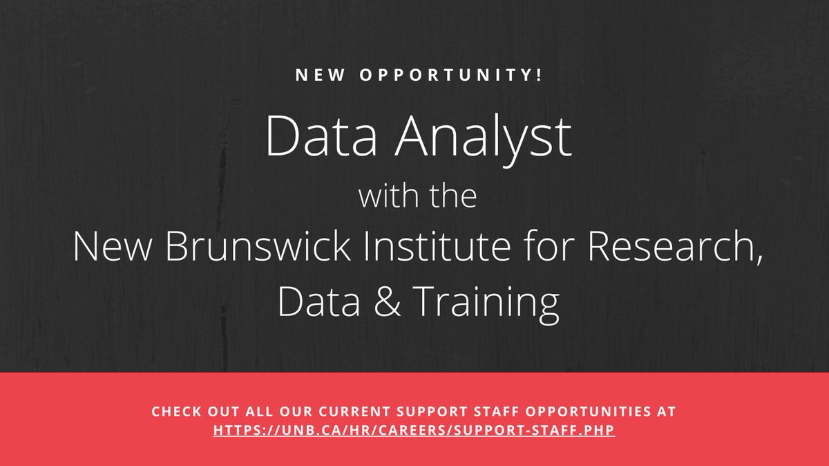UNB_People's tweet image. Employment opportunity! Data Analyst with the New Brunswick Institute for Research, Data &amp;amp; Training @NBIRDT_UNB

Check it out here: unb.ca/hr/careers/pos…

#UNBSupportStaff #CanadaTopEmployer2021 #nowhiring