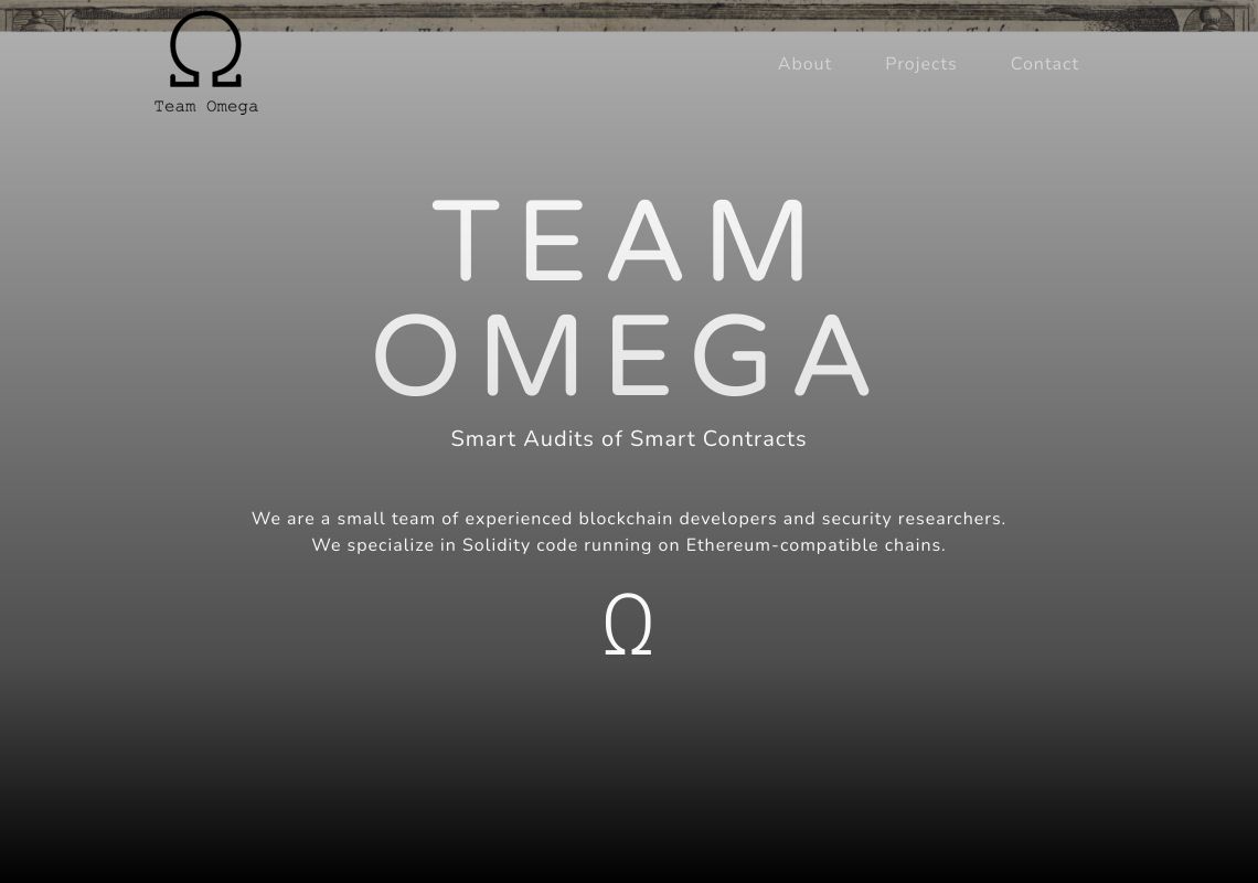 🚀  New dWebsite (2.3) 🚀 

Team Omega by @88888888Omega : teamomega.eth.limo

Solidity Audits.