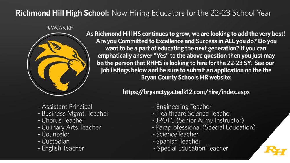 NOW HIRING EDUCATORS FOR THE 22-23 SCHOOL YEAR bryancountyschools.org/article/672997…