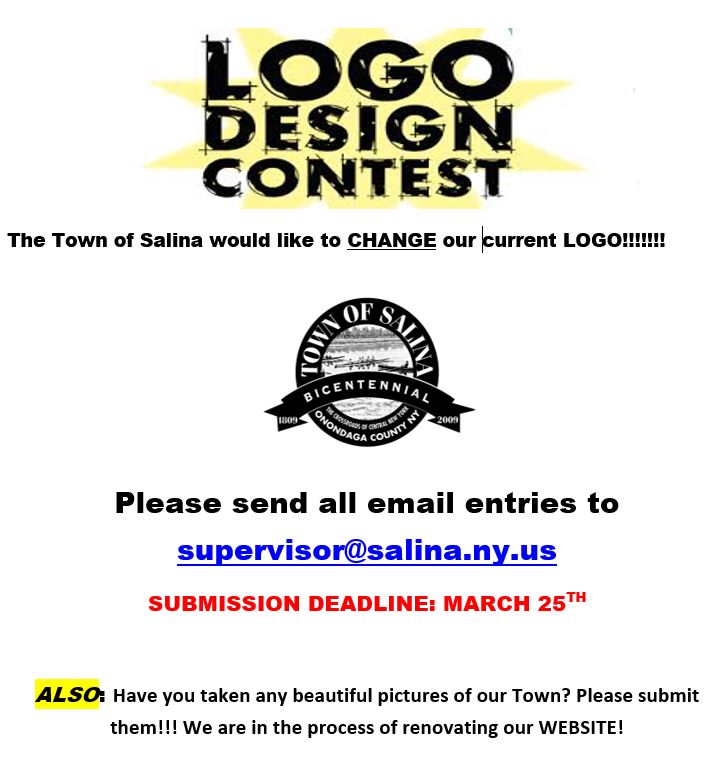 TownofSalina's tweet photo. The #TownofSalina is reaching out to our community for a new and improved logo design that signifies "Salina"  
Submit all entries by March 25th to: supervisor@salina.ny.us https://t.co/igyp0irDaP