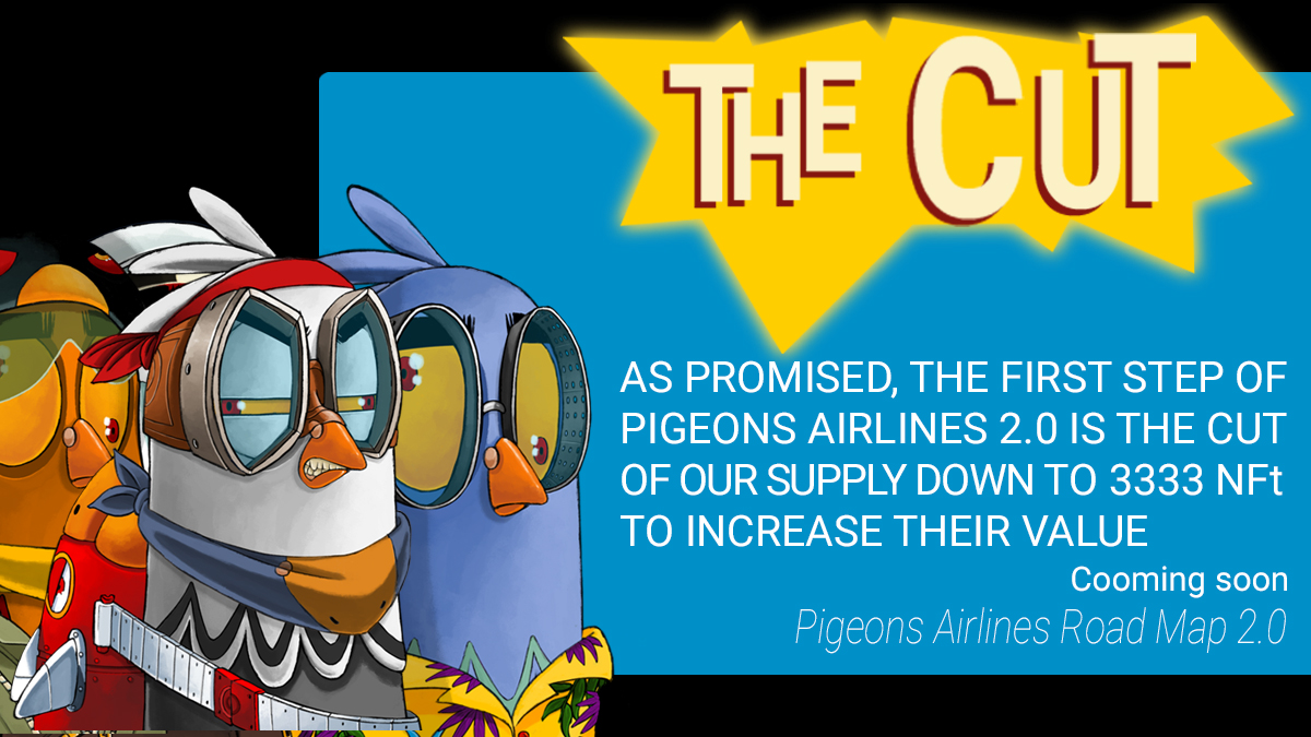 📢📢Here we go, with the first big announcement from the Pigeons Airlines 2.0: we're going to slash our supply, from 5555 to 3333.📢📢
The value is going to increase, and the rarity will follow.
Follow us for more updates!
#nft #Solana #NFTCollection #NFTcommunity