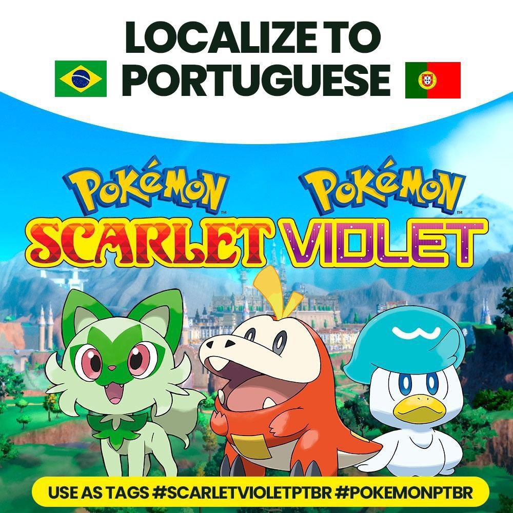 CANALDIGPLAY's tweet photo. Nona geração anunciada e ainda falta BASTANTE TEMPO para sair, então dá tempo para a @Pokemon colocar em português, não é mesmo?
Bora nessa campanha usando as hashtags #ScarletVioletPTBR #PokemonPTBR pedindo localização em português para Pokemon Scarlet e Violet.
Bora viralizar! https://t.co/GV9GbswrTI