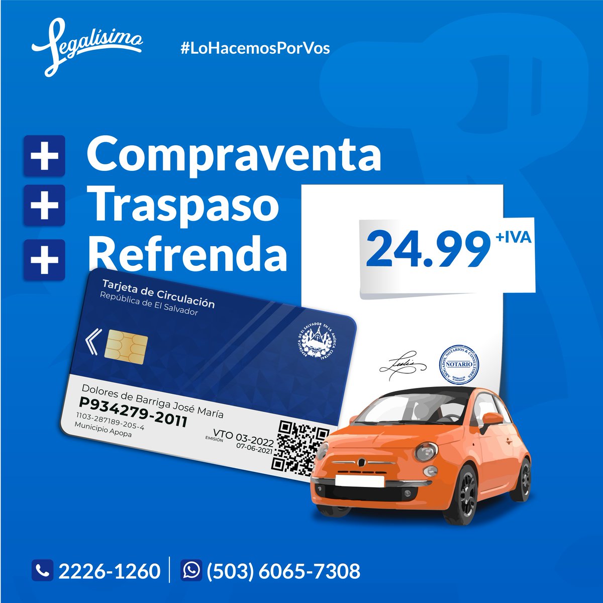 Legalisimo_Sv's tweet photo. ¿Cómo es que Legalísimo tiene promociones tan buenas? Nuestro secreto: Estar siempre en movimiento llevando y tramitando cualquier tipo de documentación que necesites. No dejes que se te pase esta oportunidad a tan solo $24.99 +IVA
✔ #Compraventa
✔ #Traspaso
✔ #Refrenda https://t.co/ov4UzVGwst