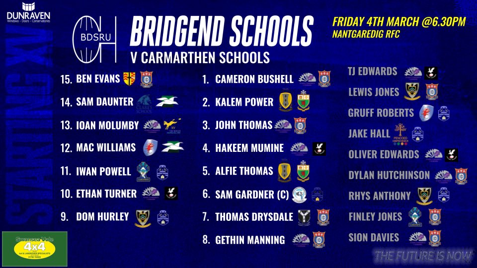 Bdsru15s's tweet photo. Squad for Fridays game against Carmarthen u15s. Players to meet bus at 4pm at KFC. Return approx 10pm. https://t.co/yCO4jmfUFu