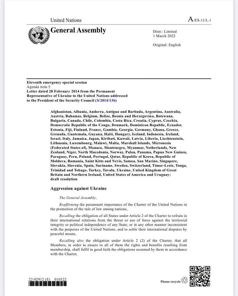 KingdomNL_UN's tweet photo. #KingdomNL cosponsors the #UNGA resolution deploring Russia's aggression against #Ukraine, demanding that Russia ceases its use of force and immediately withdraws its forces from Ukrainian Territory. 

We call on all members to uphold the principles of the #UNCharter &amp; vote YES! https://t.co/DwAIyYNIWj