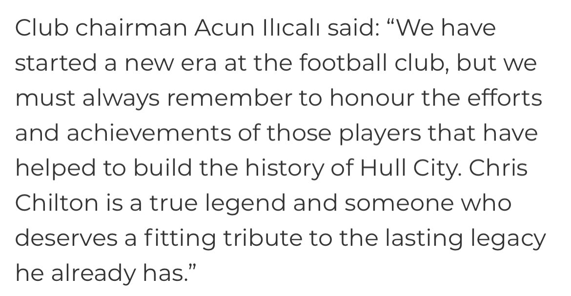 HullCityStats's tweet photo. Hull City Owner Acun Ilicali’s words after the announcement of renaming the East Stand to the Chris Chilton Stand. ⬇️🇹🇷 #hcafc https://t.co/Zi3c2SvA8m