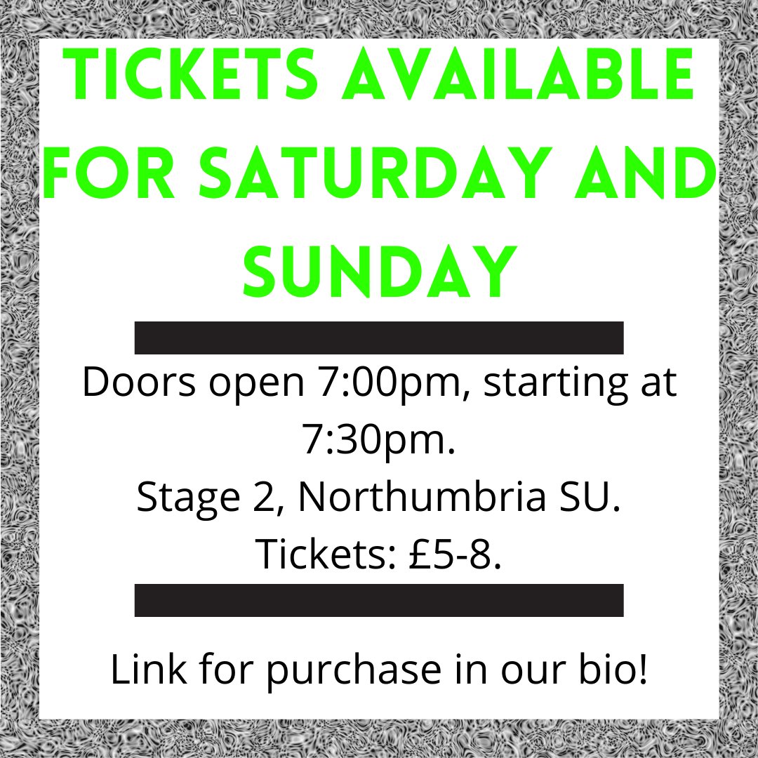 Miss out on seeing Night of the Living Dead! The Musical last weekend? NO PROBLEM! 💚
We are performing on Saturday and Sunday (5th &amp; 6th March), and tickets are still available!
Tickets range from £5-8 and can be purchased  in advance with this link: mynsu.co.uk/shop?activity_…