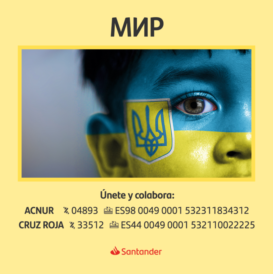 🇺🇦 ¿Quieres ayudar al pueblo ucraniano? En <a href="/bancosantander/">Santander</a> hemos aportado 1 millón de euros a través de <a href="/ACNURspain/">ACNUR España</a> y <a href="/CruzRojaEsp/">Cruz Roja Española</a>. Si quieres apoyar, puedes hacerlo vía Bizum o transferencia. Más Información: bit.ly/3IJdGtC #StandWithUkraine #мир