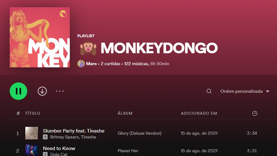 monkeydongo's tweet image. 🎧 Sabia que a gente tem uma playlist com mais de 100 músicas lá na rede verdinha?

Um mistura de tudo que a gente ouve e gosta de ficar cantando bem alto no chuveiro! 💃🕺

spoti.fi/3Ep0WGN