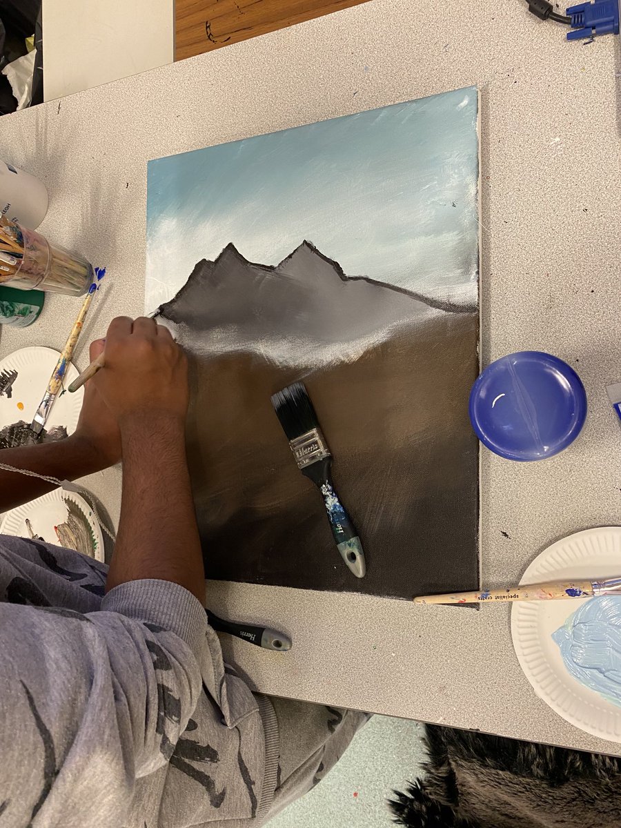 HuttieHattie's tweet photo. ⁦@CranburyCollege⁩ KS3 student Carlito controlled by his own learning by replacing me with Bob Ross YouTube video #resilientlearner https://t.co/vpkK6q97RU