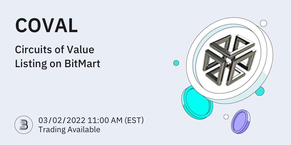 Emblem Markets (@emblemmarkets) on Twitter photo A little over an hour until trading begins for $coval on <a href="/BitMartExchange/">BitMart</a> A little over an hour until trading begins for $coval on <a href="/BitMartExchange/">BitMart</a>