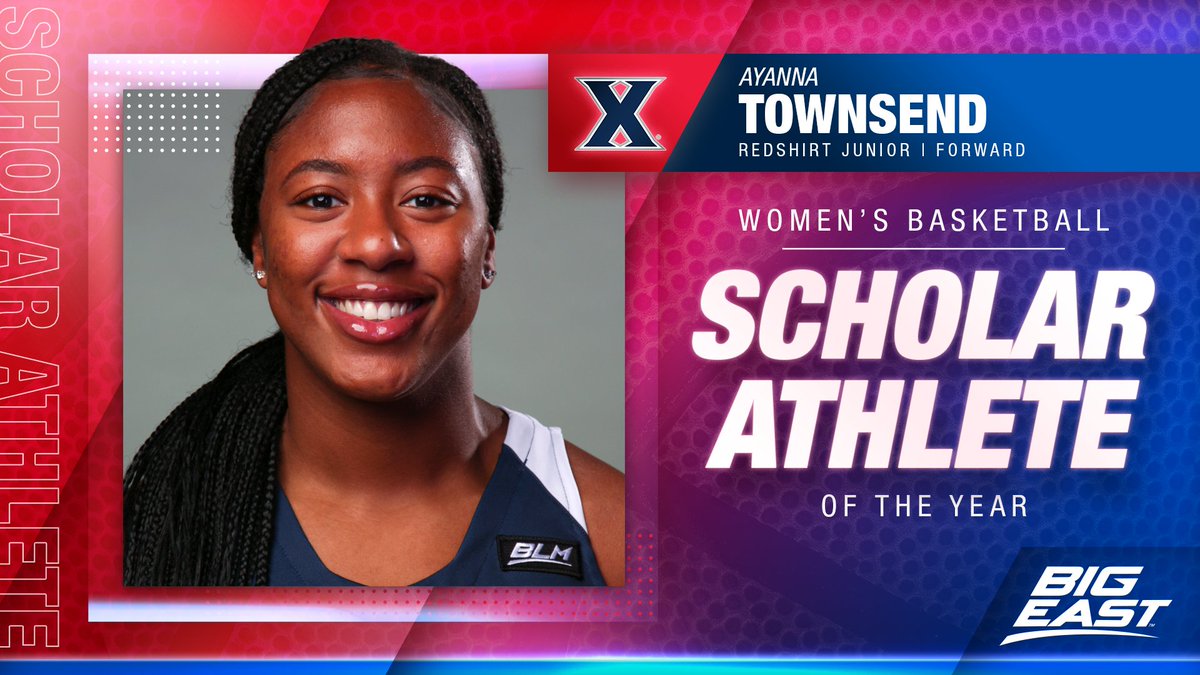 BIGEASTWBB's tweet photo. 𝕊𝕙𝕚𝕟𝕚𝕟𝕘 𝕆𝕟 𝔸𝕟𝕕 𝕆𝕗𝕗 𝕋𝕙𝕖 ℂ𝕠𝕦𝕣𝕥 𝔽𝕠𝕣 𝕋𝕙𝕖 𝕄𝕦𝕤𝕜𝕖𝕥𝕖𝕖𝕣𝕤

Congrats to @XavierWBB's Ayanna Townsend, the #BIGEASTwbb Scholar-Athlete of the Year!

Townsend becomes the first from @XUAthletics to take home the academic merit.

https://t.co/uMho0EeBgf https://t.co/HrtDaOwysy