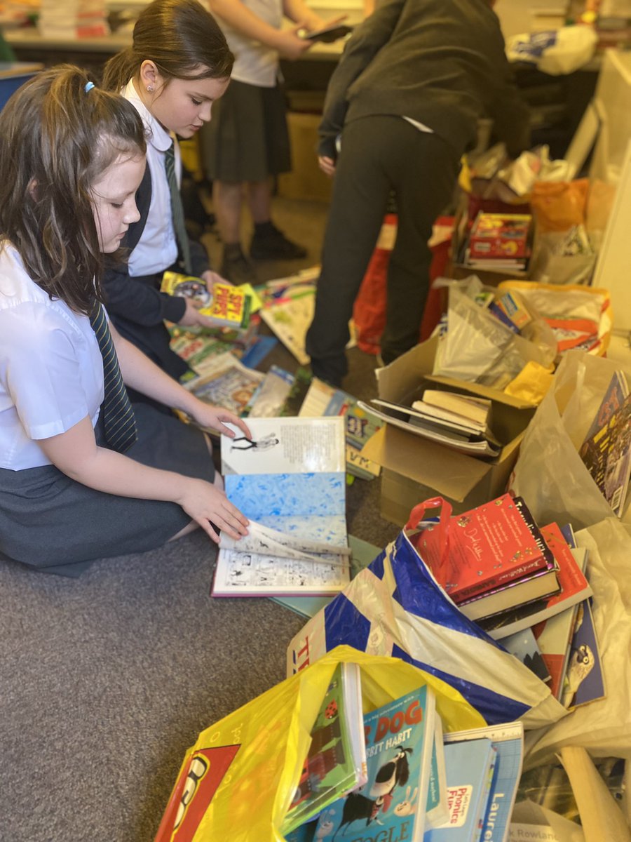 CarmunnockPS's tweet photo. P6 are sorting all the amazing books brought in for tomorrows book swap at Carmunnock primary. @WorldBookDayUK #books #lovereading #inspiredtoread #worldbookday2022 https://t.co/yp8OKct4Li